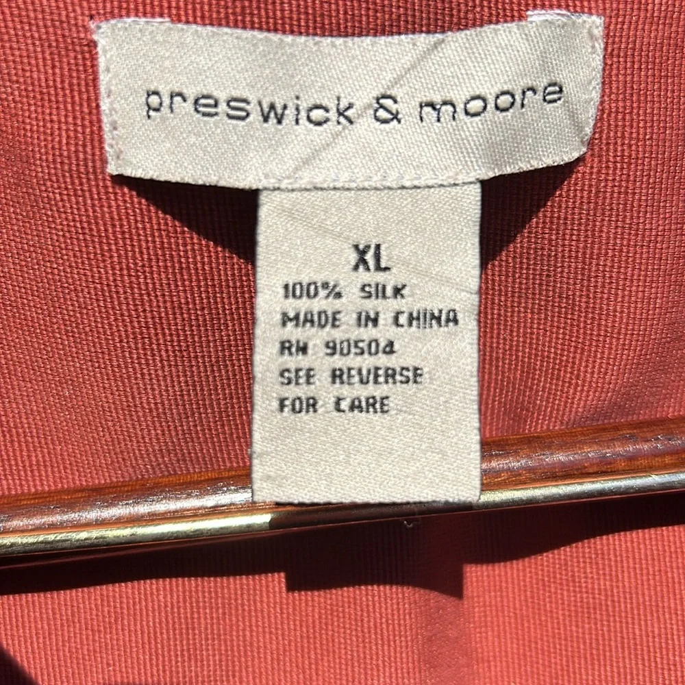 Preswick & Moore Vintage 90s Silk Hawaiian Shirt XL Earth Rust Floral Button Up - Picture 4 of 8